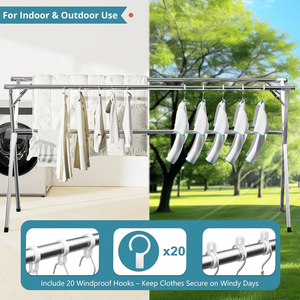 JAUREE 79 Inches Clothes Drying Rack, Drying Rack Clothing Folding Indoor Out...