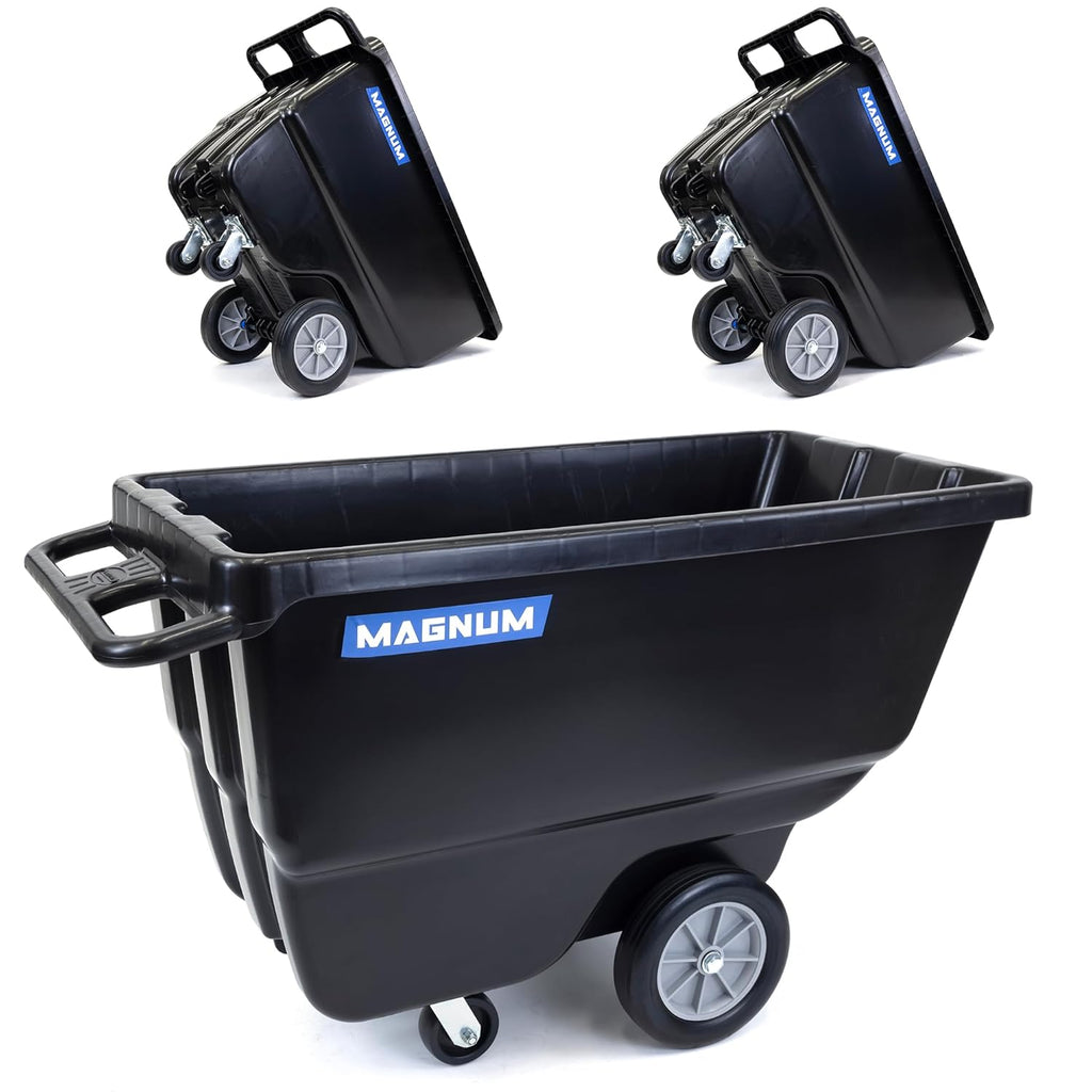 Tilt Truck, 1/2 Cu. Yd. Capacity Dump Cart with Heavy Duty 12” Wheels & 5” Casters for Handling, Transporting on Construction Jobsites, 750 lbs, Trash Cart with Wheels DUC12A-03PK (3-Pack)