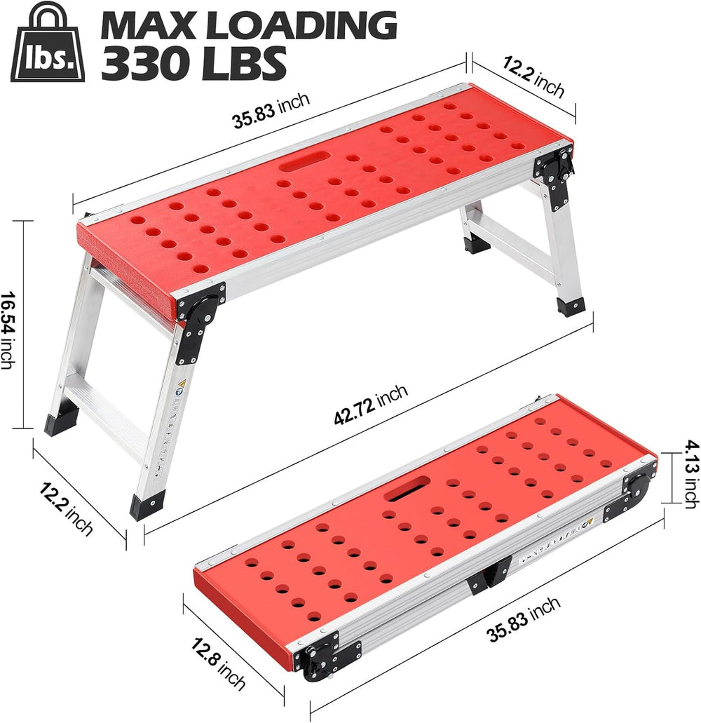 KINGRACK Folding Work Platform, Adjustable Step Ladder with Anti-Slip Feet