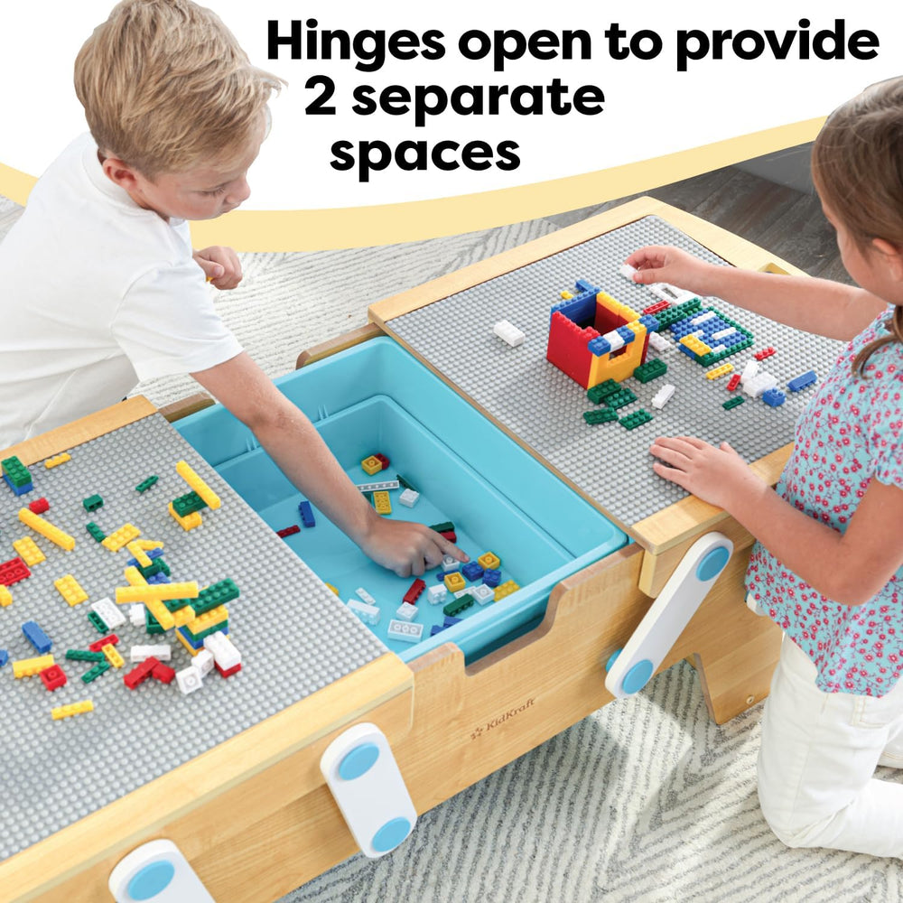 KidKraft Building Bricks Play N Store Wooden Table with 200+ Bricks, 3 Bins
