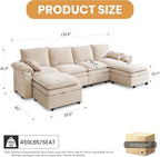 130" U Shaped Modular Sectional Sofa, Couch with Ottoman Storage, Chenille Cloud Couch with Plush Deep Seating for Living Room, Bedroom (Beige, 6 Seat)