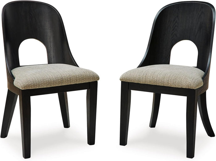 Signature Design by Ashley Rowanbeck Contemporary Armless Herringbone Upholstered Dining Chair, Set of 2, Black & Light Gray