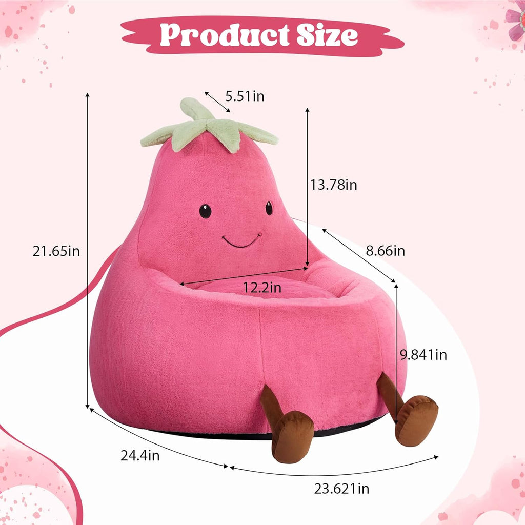 2FT Memory Foam Bean Bag Chair - Ultra Soft Faux Rabbit Fur Round Sofa with Handle & Machine Washable Cover, Comfy Lazy Chair for Kids Teens, Perfect for Reading Gaming in Living Room Bedroom，Magenta