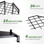 Garden Tool Organizer for Corner - Heavy Duty Metal Rack with 34 Storage Compartments & 14 Hooks for Shovels, Rakes, Long-Handled Tools, Ideal for Garden, Shed, Garage Storage