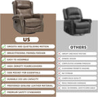 PELUMY Genuine Leather Swivel Rocking Recliner Chair for Adults, 360° Swivel Glider Rocker with Heat & Vibrating Massage, Lounge Chair for Living Room, Bedroom, Nursery Grey