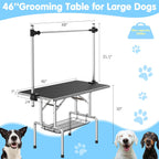 Lyromix 46''Large Dog Grooming Table, Adjustable Cat Drying Desktop with Arms, Nooses, Mesh Tray, Foldable Pet Station at Home, Maximum Capacity Up to 330Lb, 46inch, Black, 46in