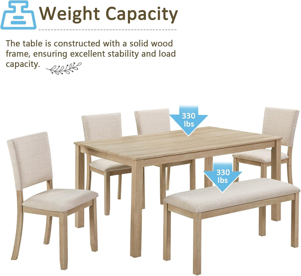 VilroCaz Farmhouse 6 Piece Dining Table Set, Wooden Rectangular Kitchen Table...