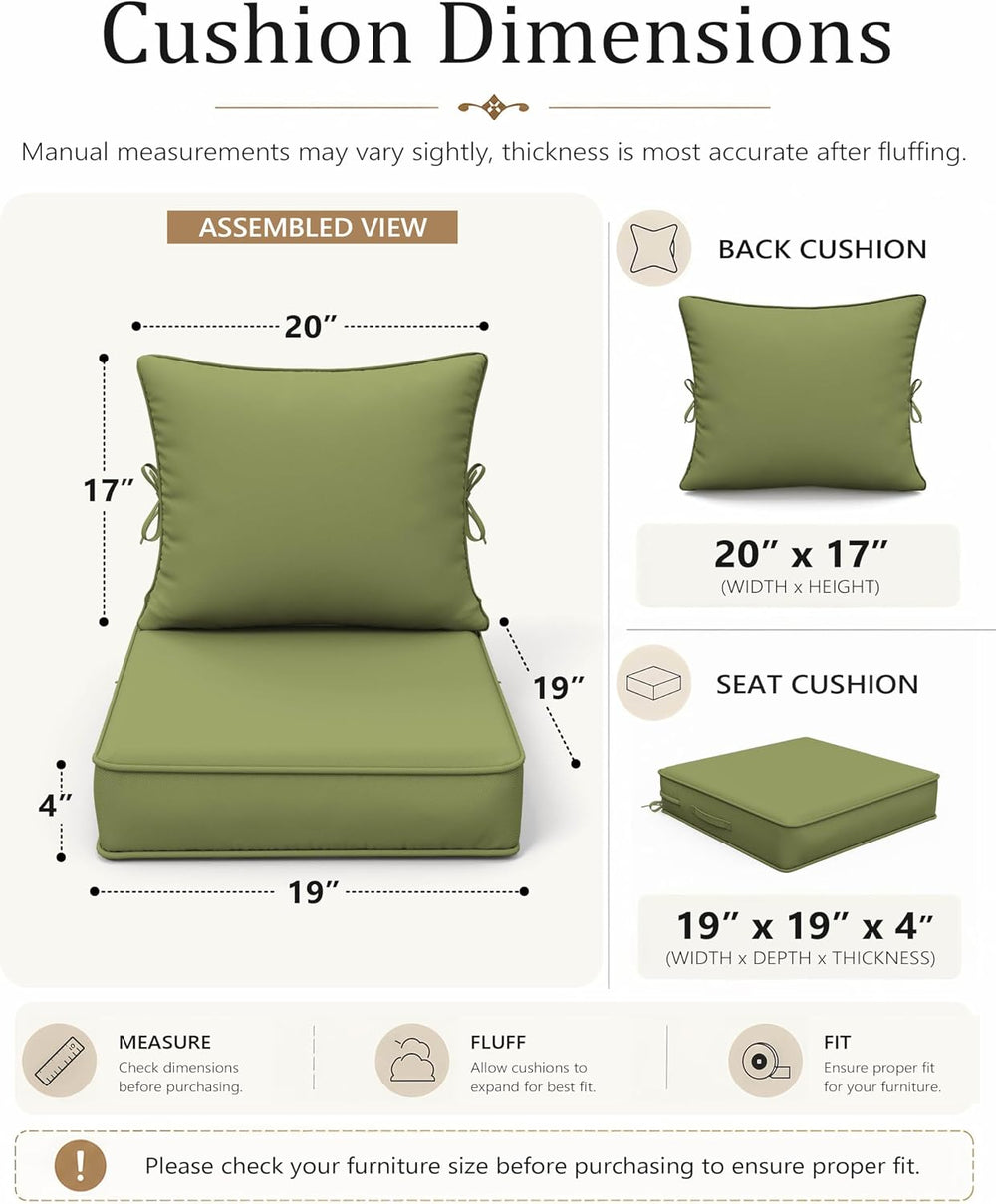 Outdoor Chair Cushion Set of 1, 19x19x4 Waterproof Fade Resistant