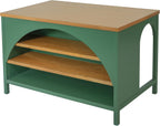 Christopher Knight Home Elle 56" Kitchen Island with Open Storage, Farmhouse Rubberwood Kitchen Island Table with Arch Detail, Storage Cabinet with 3 Open Shelves, Kitchen Prep Table, Green+Natural