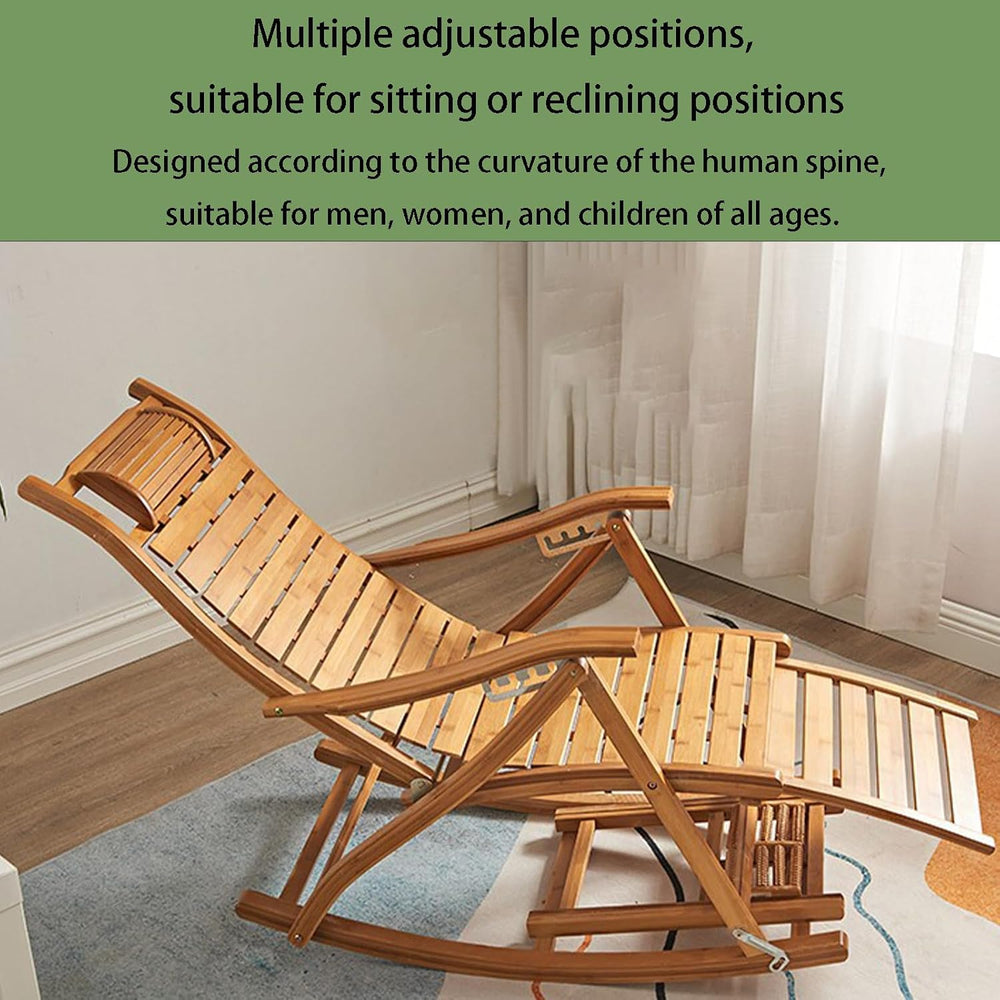 Bamboo Rocking Chair with headrest and footrest, Foldable and Requires no Ass...