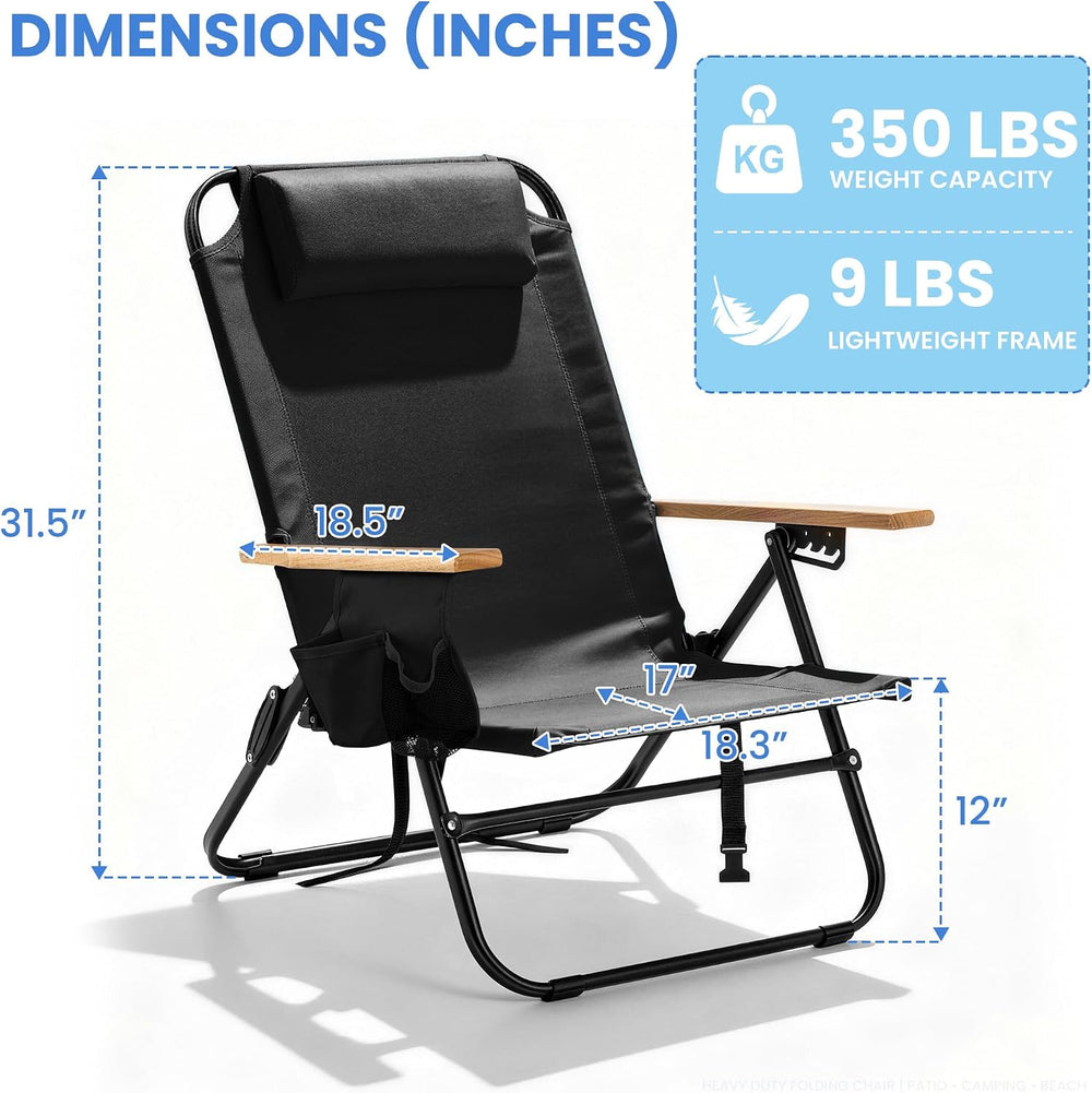 2 Pack Premium 5-Position Reclining Camping Chair - Portable Folding Lightwei...