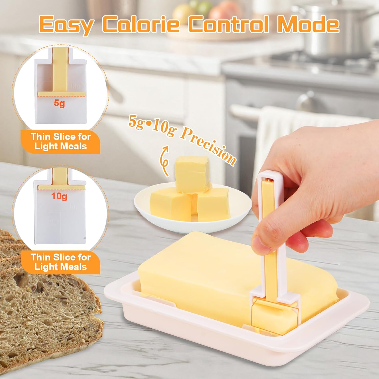 White Airtight Butter Dish with Lid for Countertop, Stylish Container with Cutter Knife, Large Capacity Stick Holder for East/West Coast Butter, Keeper&Tray Fit Refrigerator or Camping Use