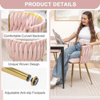 Kiztir Velvet Dining Chairs Set of 6 Woven Dining Chairs with Gold Metal Legs Upholstered Modern Dining Room Chair for Living Room, Bedroom, Kitchen (Pink, Set of 6)