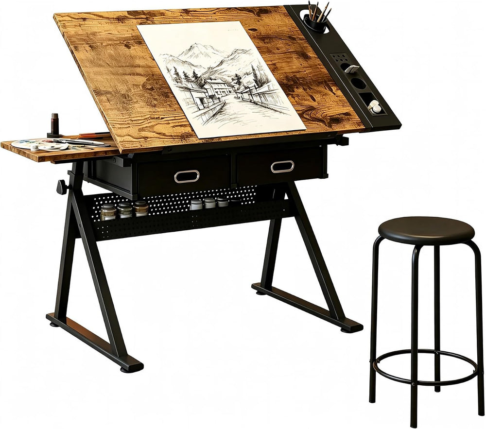 Garvee Height Adjustable Drafting Table, 0-75°Tilting Drawing Desk | Artist T...
