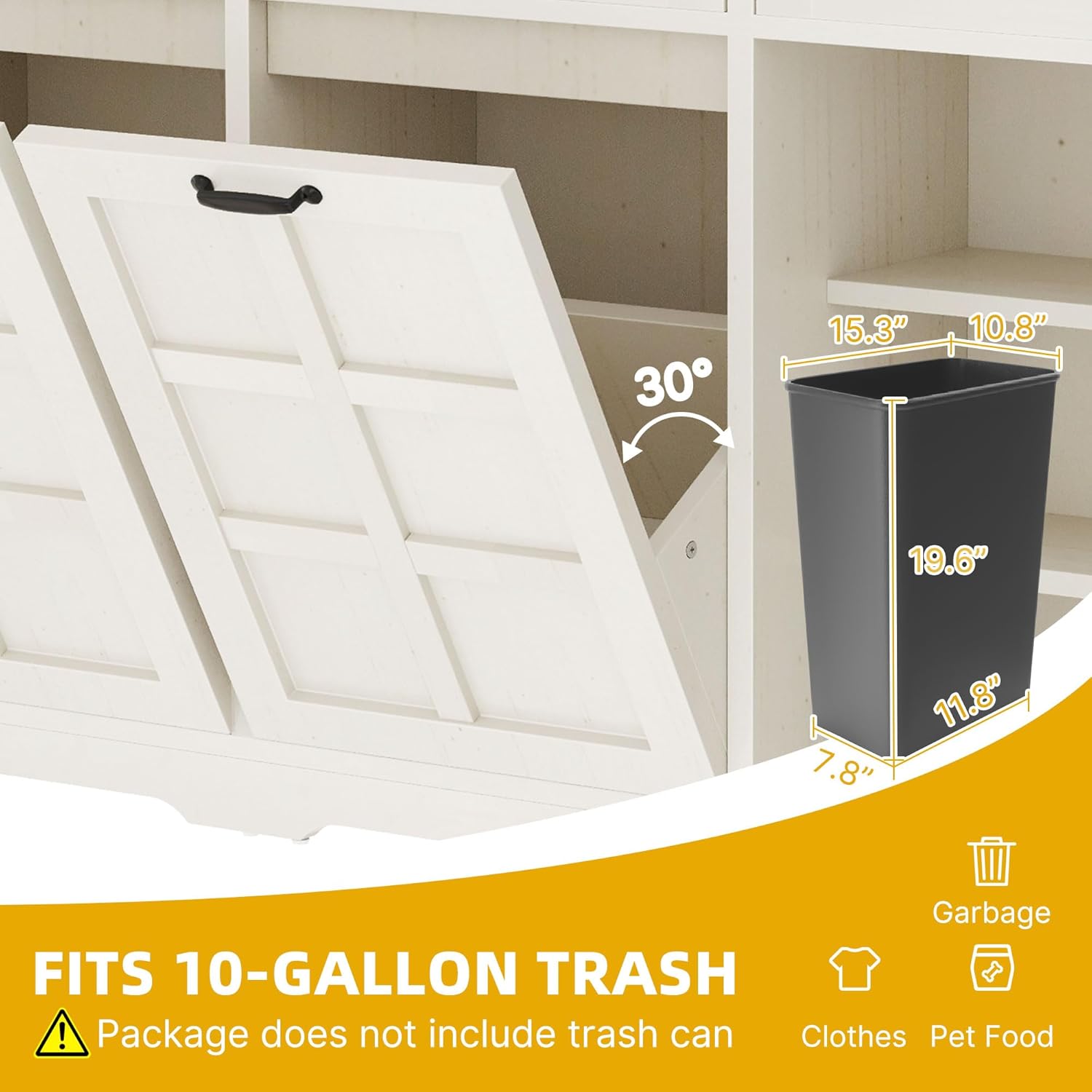 DWVO 58.3" Rustic Kitchen Island Storage Cabinet | Tilt Out Trash Can Cabinet, Farmhouse Kitchen Island with 3 Drawers, 2 Tilt-Out Doors for 10 Gallon Bins, Adjustable Shelf