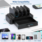 KDD Vertical Laptop Stand with Drawer - 7-in-1 Space-Saving Laptop Holder with Gravity Locking Fits MacBook, Dell, HP, Chromebook, Surface Pro, Tablet, Cell Phone, Switch, Keyboard Desktop Organizer