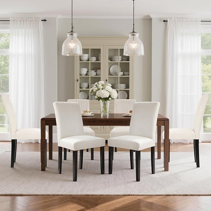 VECELO Upholstered Dining Chairs Set of 4, Modern Fabric and High Back & Solid Wood Legs, Parsons for Kitchen/Living Room- Beige