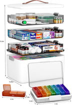CTIME 4-Tier XL Medicine Organizer with Leather Handle - Portable Pill Case & Empty First Aid Kit for Home, Travel, RV, School, Dorm | Ideal Elderly Gift