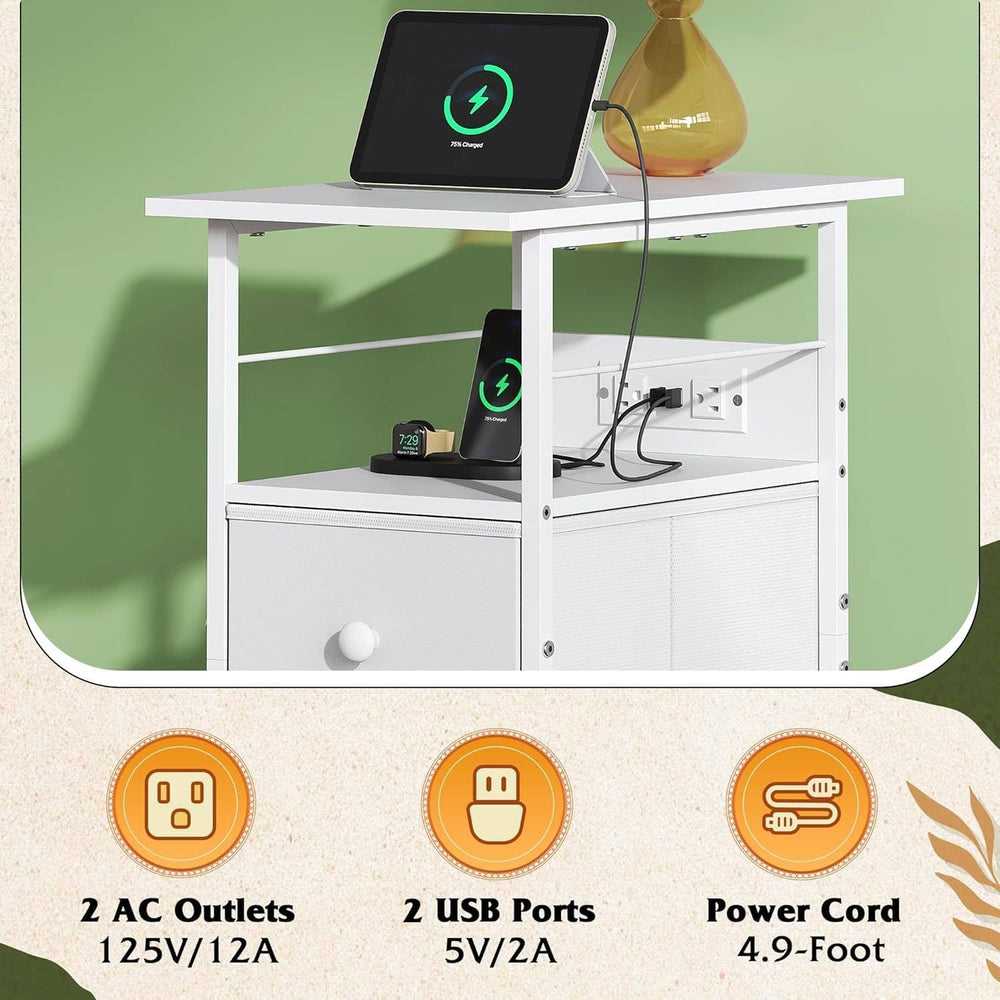 WLIVE Nightstand Set of 2 with Charging Station, End Table Sets with LED Ligh...