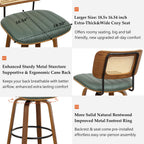 Swivel Bar Height Stools, Mid Century Modern Bar Stools wit Curved Back | Solid Bentwood Frame, Walnut Finish, Cane Back, PU Leather Upholstered Seat, Kitchen BarStools for Bar, Cafe, Pub, Restaurant