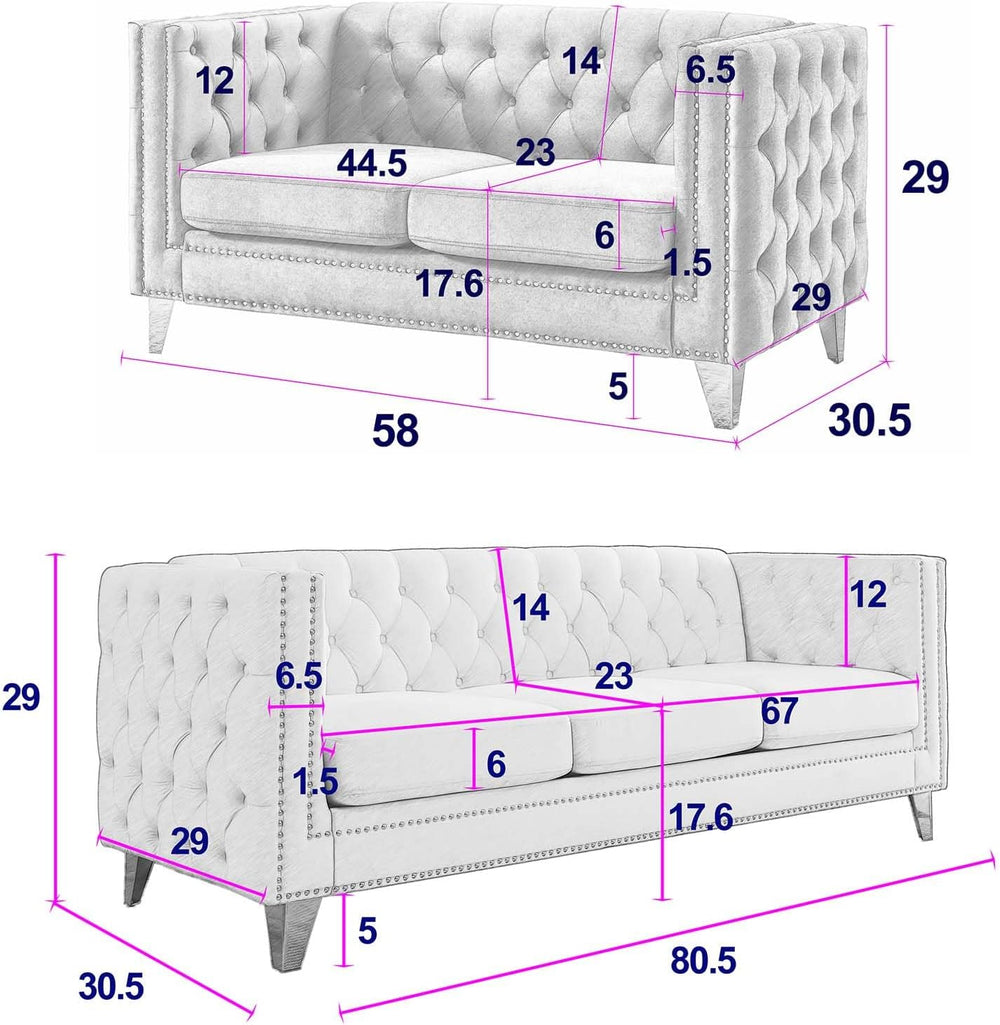 Antetek 80-inch Couches + 58-inch Loveseat Sofa Set for Living Room, Modern B...