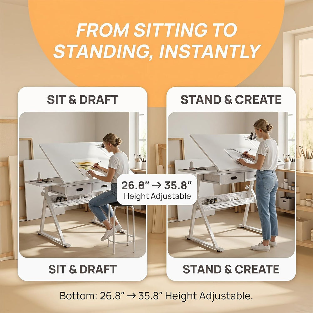 Height Adjustable Drafting Table Drawing Table Artist Desk Tilting Tabletop A...