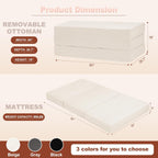 6-Inch Tri-Fold Foldable Mattress, Folding Sofa Bed with Removable Washable Cover, Portable Futon Mattress Full Size Floor Guest Mat with Non-Slip Bottom & Carry Handles for Camping (Beige, Queen)