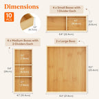 Lifewit Drawer Organizers 10 Pack(22 Grid) with 12 Inserts | Adjustable Bamboo Wooden Trays for Utensils, Silverware, Makeup, Kitchen, Bathroom, Office, Vanity Storage