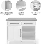 Crosley Furniture Silvia Stainless Steel Top Kitchen Island, Microwave Stand, Coffee Bar, with Shelves, White