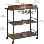 VASAGLE Kitchen Serving Cart with Removable Tray, 3-Tier Kitchen Utility Cart on Wheels with Storage, with Brakes, Leveling Feet, 15.7 x 34.6 x 37.8 Inches, Rustic Brown and Black ULRC093B01
