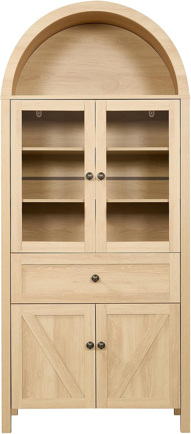 71.65"Tall Arched Kitchen Pantry Cabinet with Large Drawer, Farmhouse Ki...
