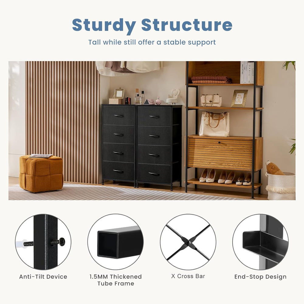 DUMOS Nightstand with 4 Drawers Bedside Table with Removable Fabric Bins Stur...