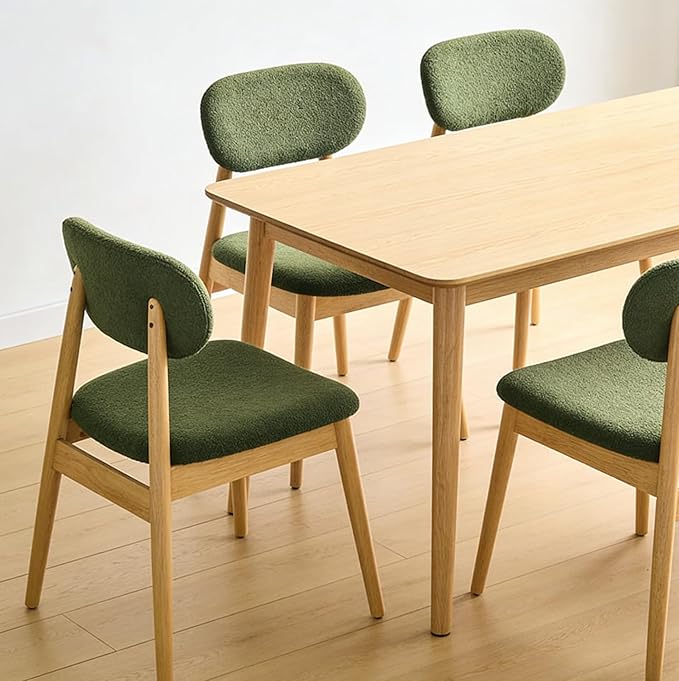 Wooden Dining Chairs Set of 4, Farmhouse Boucle Upholstered Kitchen Chairs, Green