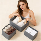 3 Pcs Dresser Drawer Organizers, Collapsible Sock and Underwear Drawer Organizer for Clothes Underwear Socks Clothing Bra Storage Basket Bins(1 Large, 2 Small)(Grey)