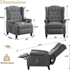 Pushback Recliner Chair Set of 2, Linen Tufted Armchairs with Massage & Heat, Mid-Century Modern Wingback Accent Chairs for Living Room, Small Space (Light Grey, 2PC)