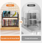 2-Tier CD Holder, Clear CD Storage Rack for Non-slip Feets, CD Organizer with Dispay Top Shelf, Premium CD shelf for Home Office, Holds Up to 60 Standard Rectangular Jewel Cases (Brown)