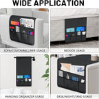 TV Remote Control Holder Couch Caddy, Non-slip Bedside Caddy Organizer with 5 Pockets for Key Glasses Phone Magazine Holders (Black, 35''x18'')