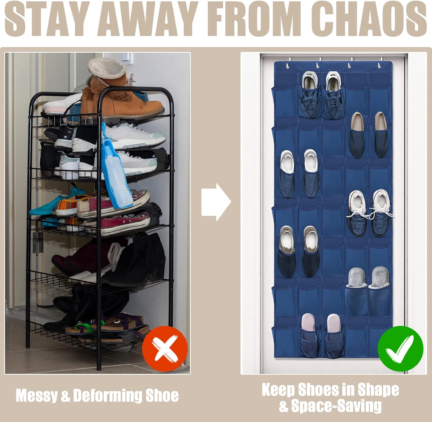 Over The Door Shoe Organizers 35 Mesh Pockets Hanging Shoe Organizer Shoe Rack For Door Closet Entryway Bedroom Bathroom Pantry - Shoe Holder Hanger For Sneakers, Women High Heeled Shoes Blue