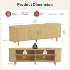 65" Mid Century Modern TV Stand, Wood TV Consoles with Sliding Doors and Power Outlet, Fluted Entertainment Center with Adjustable Shelves, Media Console for Living Room, Oak