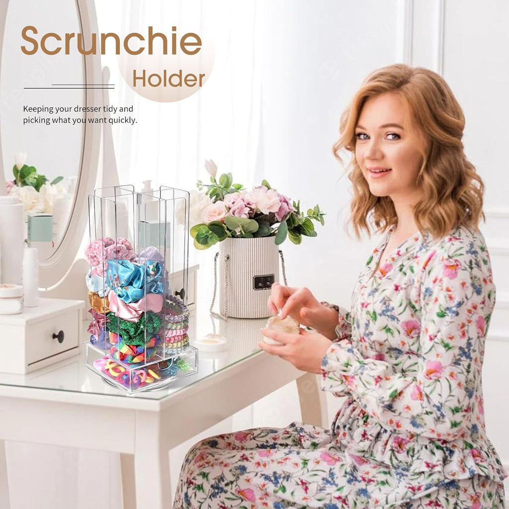 OAOLEER Acrylic Scrunchie Holder Organizer with drawer, Hair Ties Display Stand, 4 Tier Hair Accessories Organizer Storage for Bracelets Bangle Watches (Type C)