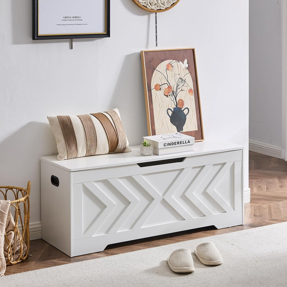 47.2” Storage Bench,Extra Large Wooden Storage Chest with 2 Safety Hinges,ent...
