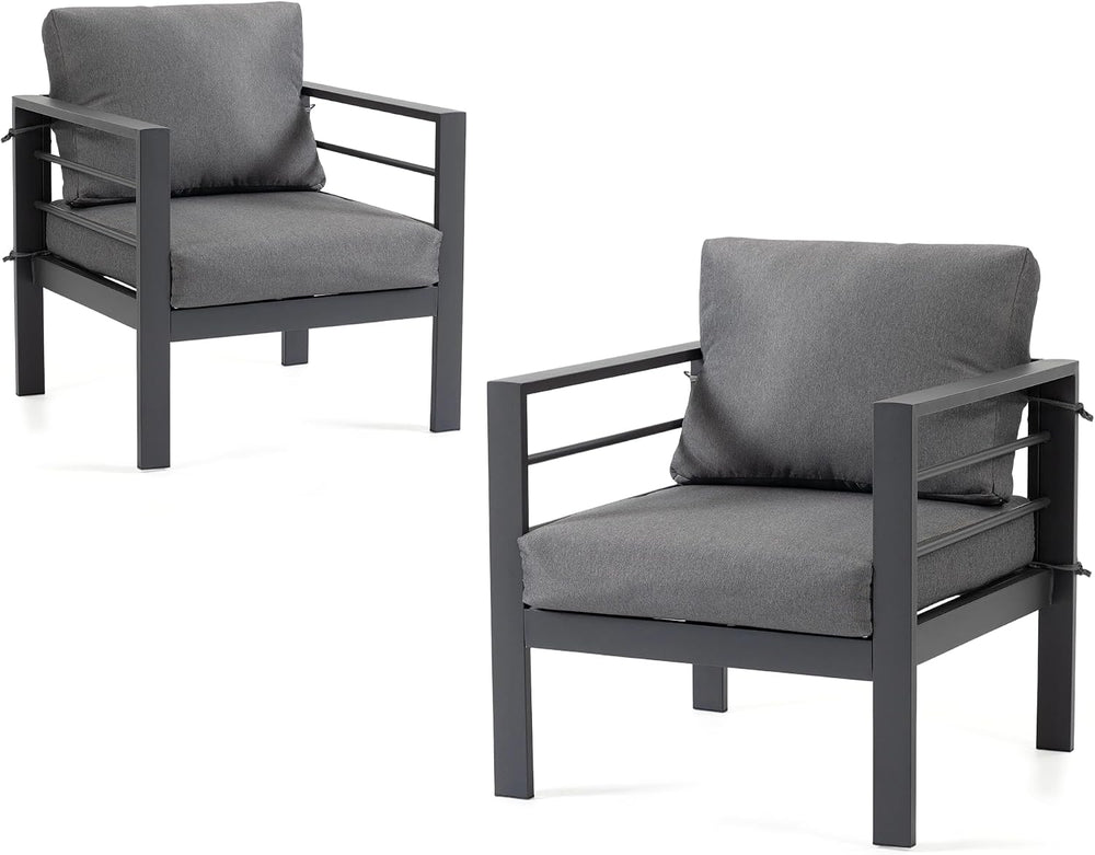 Modern Outdoor Patio Armchair Set of 2, Heavy Duty Metal Frame with Wide Armr...