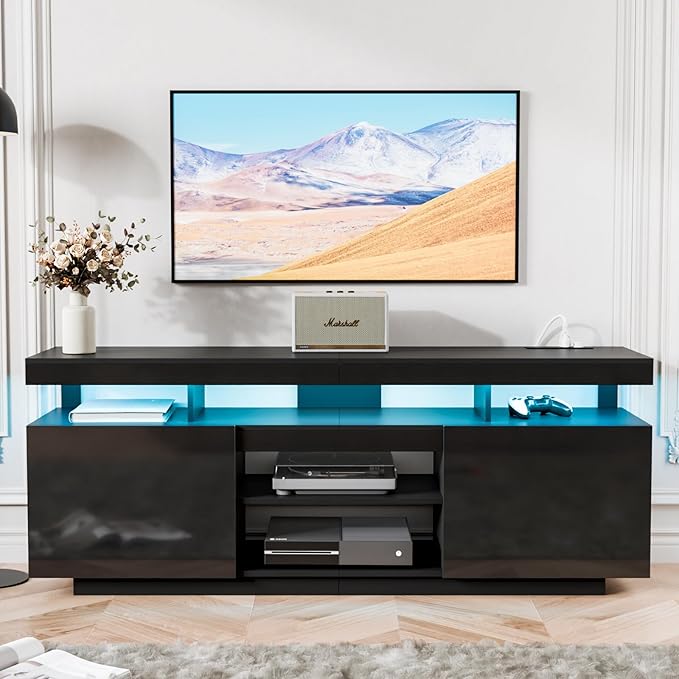 HOMMPA 70 Inch LED TV Stand with Power Outlets, Modern Entertainment Center w...