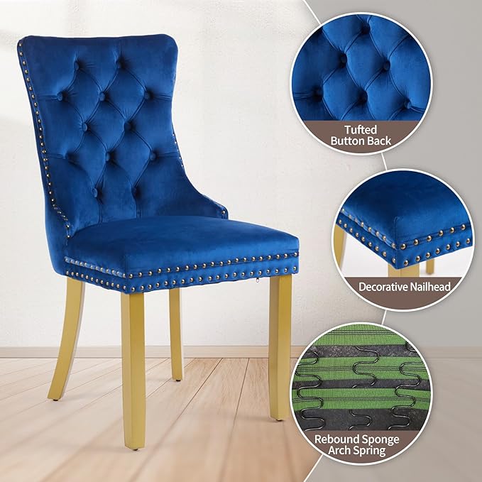 Velvet Dining Chairs Set of 6, Upholstered Dining Room Chairs with Lion Head ...