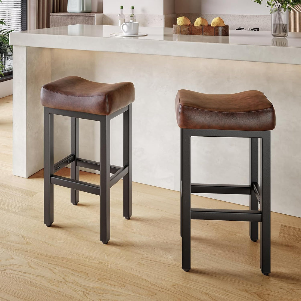 Raynesys 29 Inche Bonded Leather Counter Height Bar Stools Set of 2 Square | ...