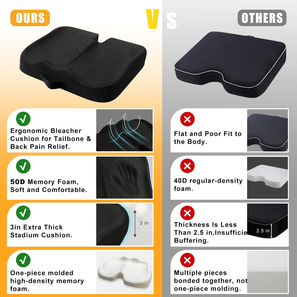 Stadium Seat Cushion - Extra Thick 50D High Density Bleacher Cushion