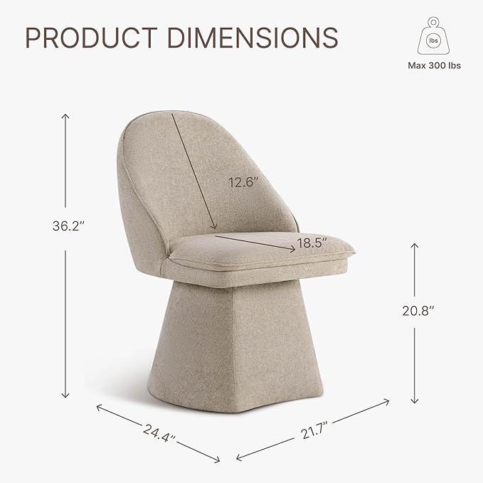 Swivel Dining Chairs Set of 1, Upholstered Mid Century Modern Deskchair with Round Back, Linen Fabric Kitchen Chairs for Dining Room, Bedroom, Dressing Room, Khaki