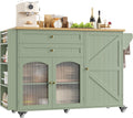 FINETONES Kitchen Island with Storage, Rolling Kitchen Island on Wheels with Wood Drop Leaf Countertop, Island Table Bar Cart with Spice Towel Rack Portable Kitchen Table Kitchen Carts on Wheels
