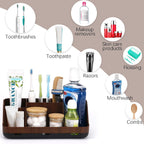 Wood Toothbrush Holders for Bathrooms Countertop Organizer - Detachable 7 Slots Kid Bathroom Decor and Accessories, Wooden Bathroom Sink Storage Organization, Caddy, Tray, Brown