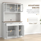 71" Tall Kitchen Pantry Storage Cabinet with Microwave Stand, Freestanding Buffet with Hutch 2 Drawers Adjustable Shelves and Glass Doors for Kitchen, Dining Room, White